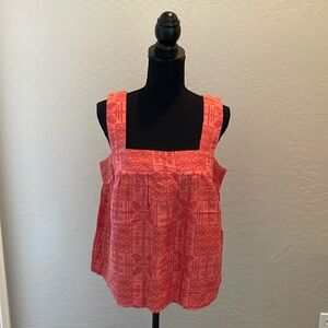 Anthropologie Embroidered Button Back Tank in Coral